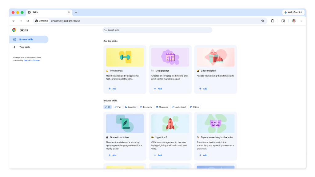谷歌 Chrome 浏览器上线 AI Skills 功能，支持保存与跨网页复用提示词 封面