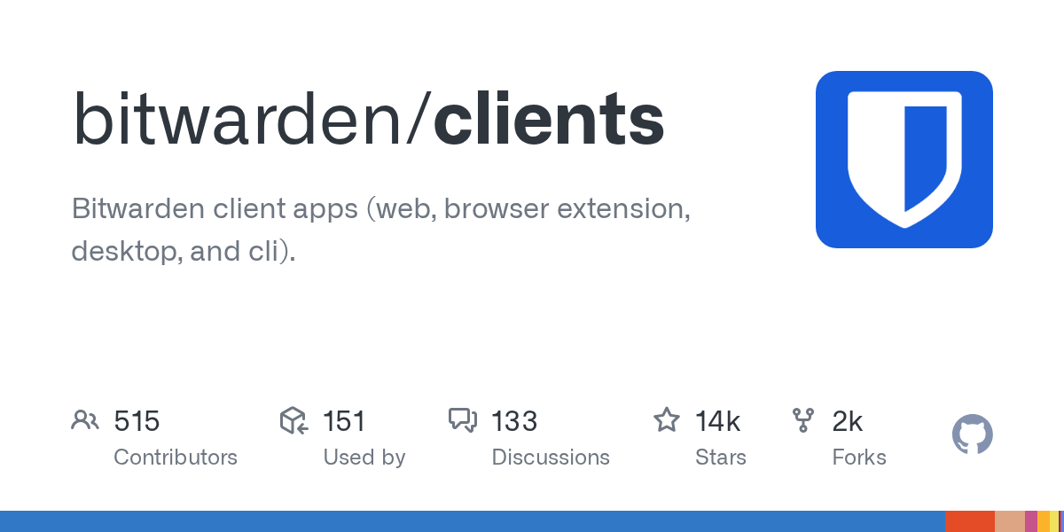 Bitwarden clients 仓库：客户端应用源码，GPLv3