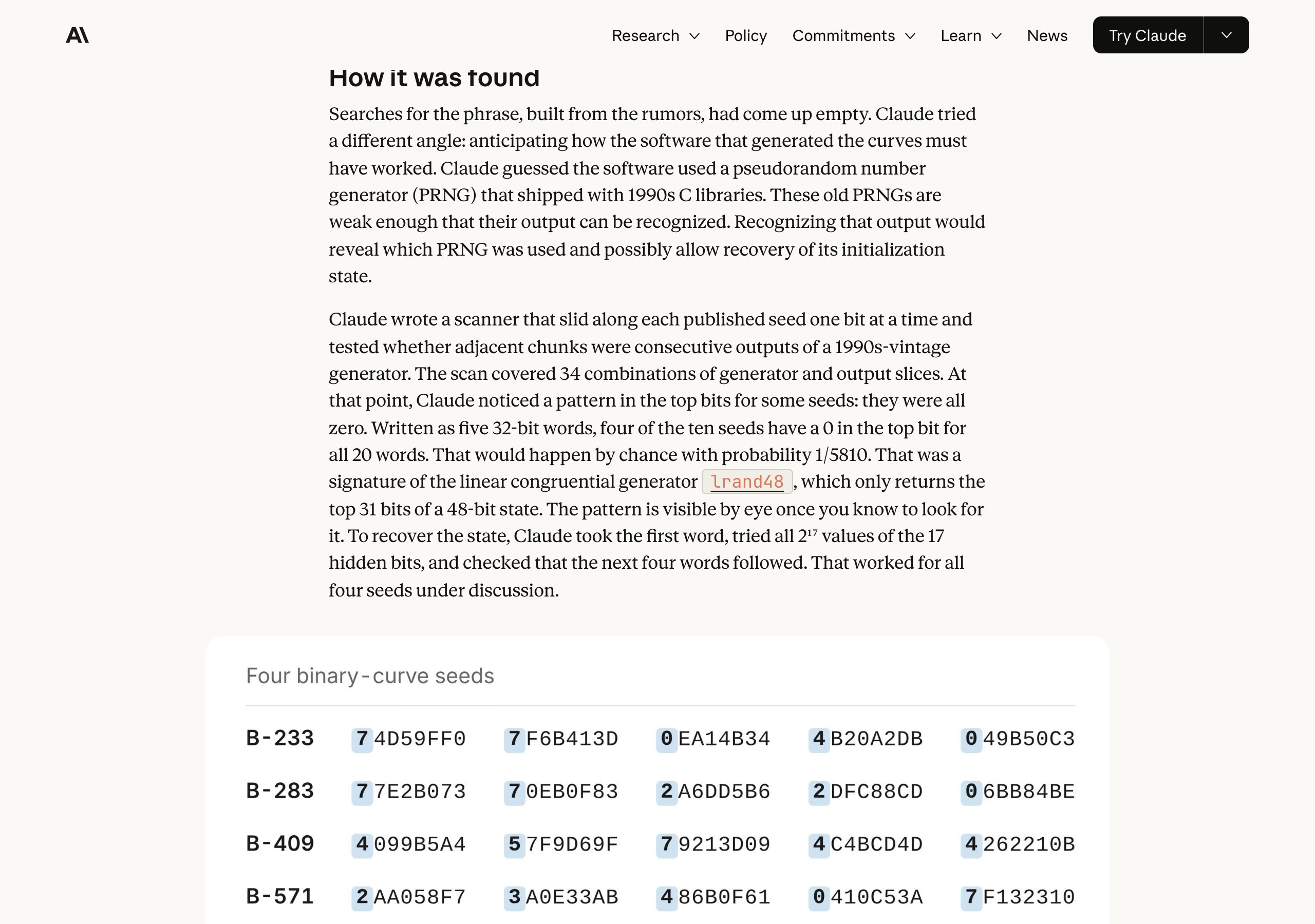 How it was found 章节与二进制曲线种子表：高亮的首字符均不大于 7，即最高位为 0