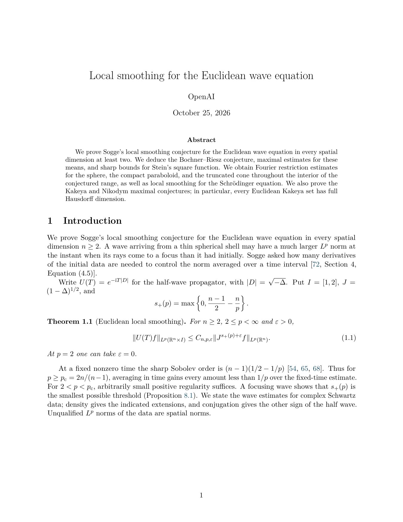 《Local smoothing for the Euclidean wave equation》论文首页