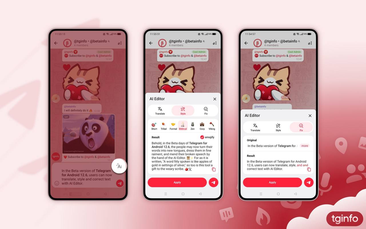 Telegram Android Beta 内置 AI 文本编辑器 封面