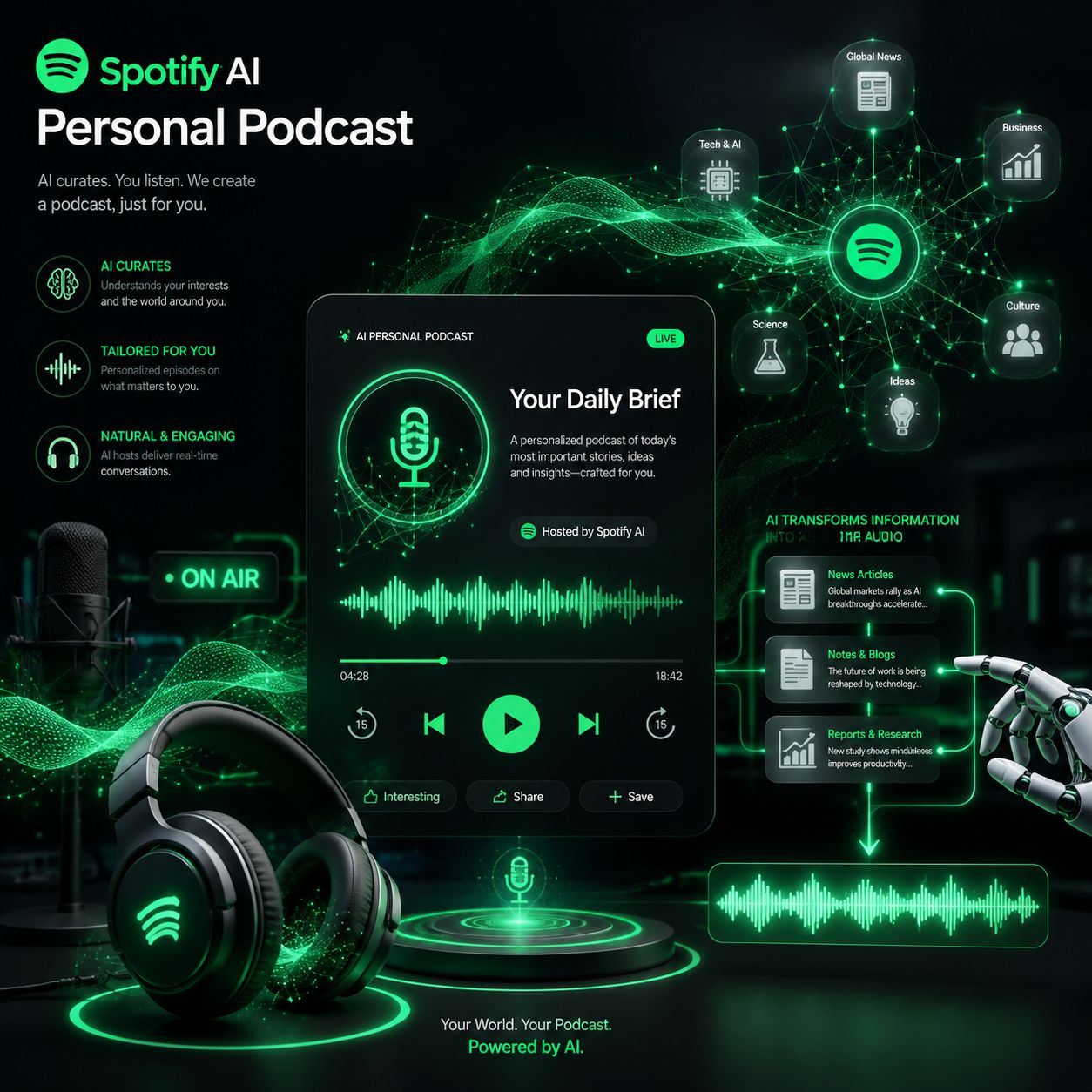 Spotify 上线 AI 个人播客功能：用户可通过 AI Agent 生成专属音频内容 封面