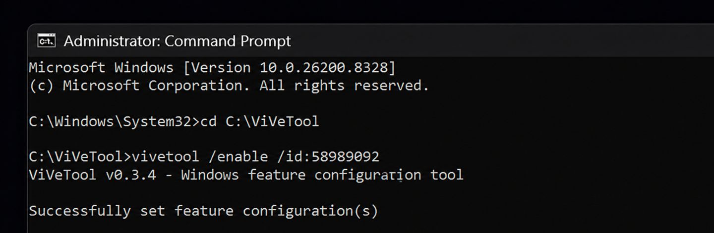 执行 ViveTool 命令