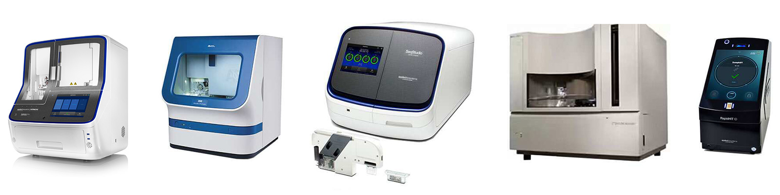 Applied Biosystems 遗传分析平台，包括 3500 系列、SeqStudio、3730/3730xL 和 RapidHIT ID 等设备