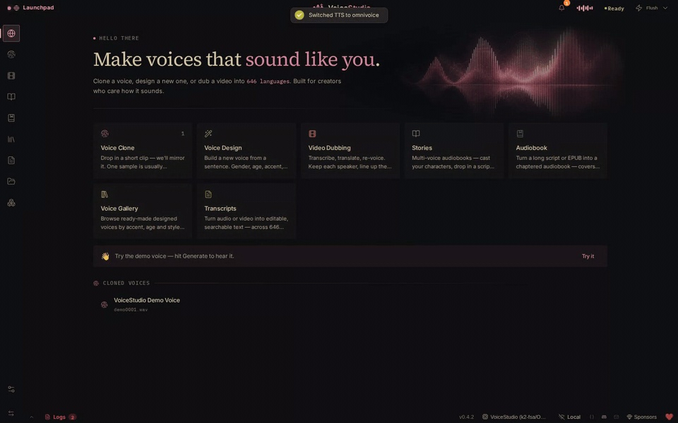 VoiceStudio 启动台界面