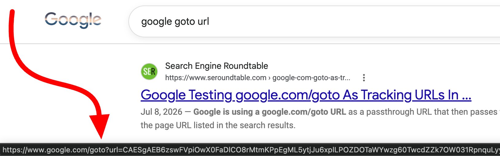 Search Engine Roundtable 测试截图中完整的 goto 跟踪链接