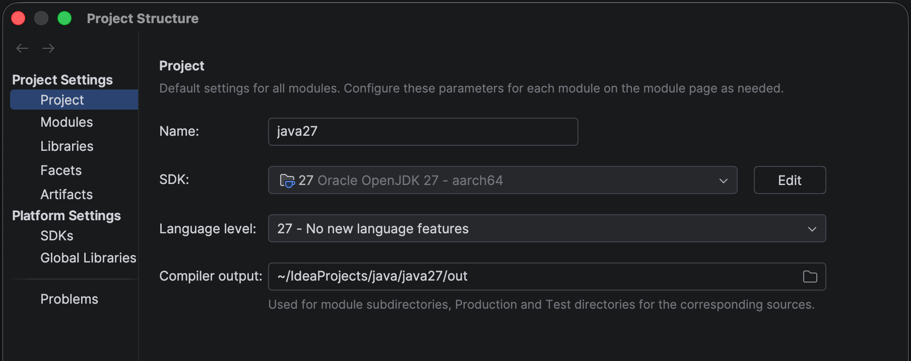 IntelliJ IDEA 中的 Java 27 项目配置