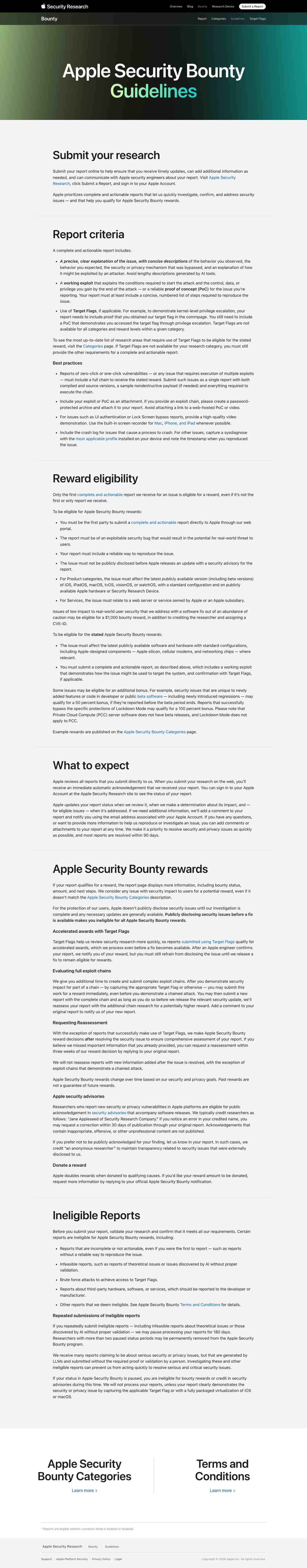 苹果安全漏洞报告指南,截图来自 Apple Security Research
