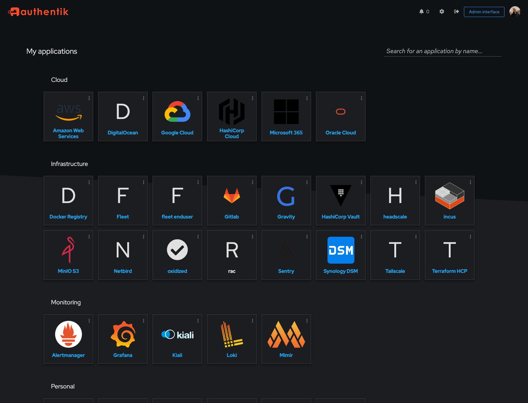 authentik 应用仪表盘