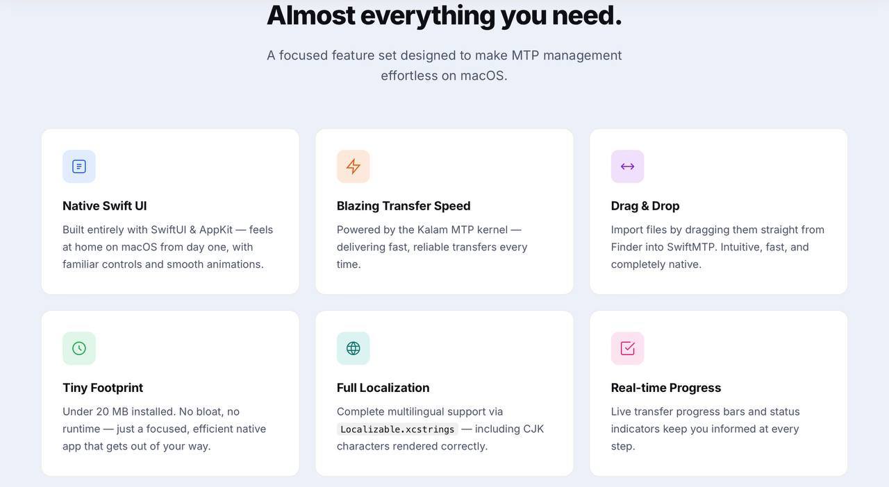 SwiftMTP 功能特性