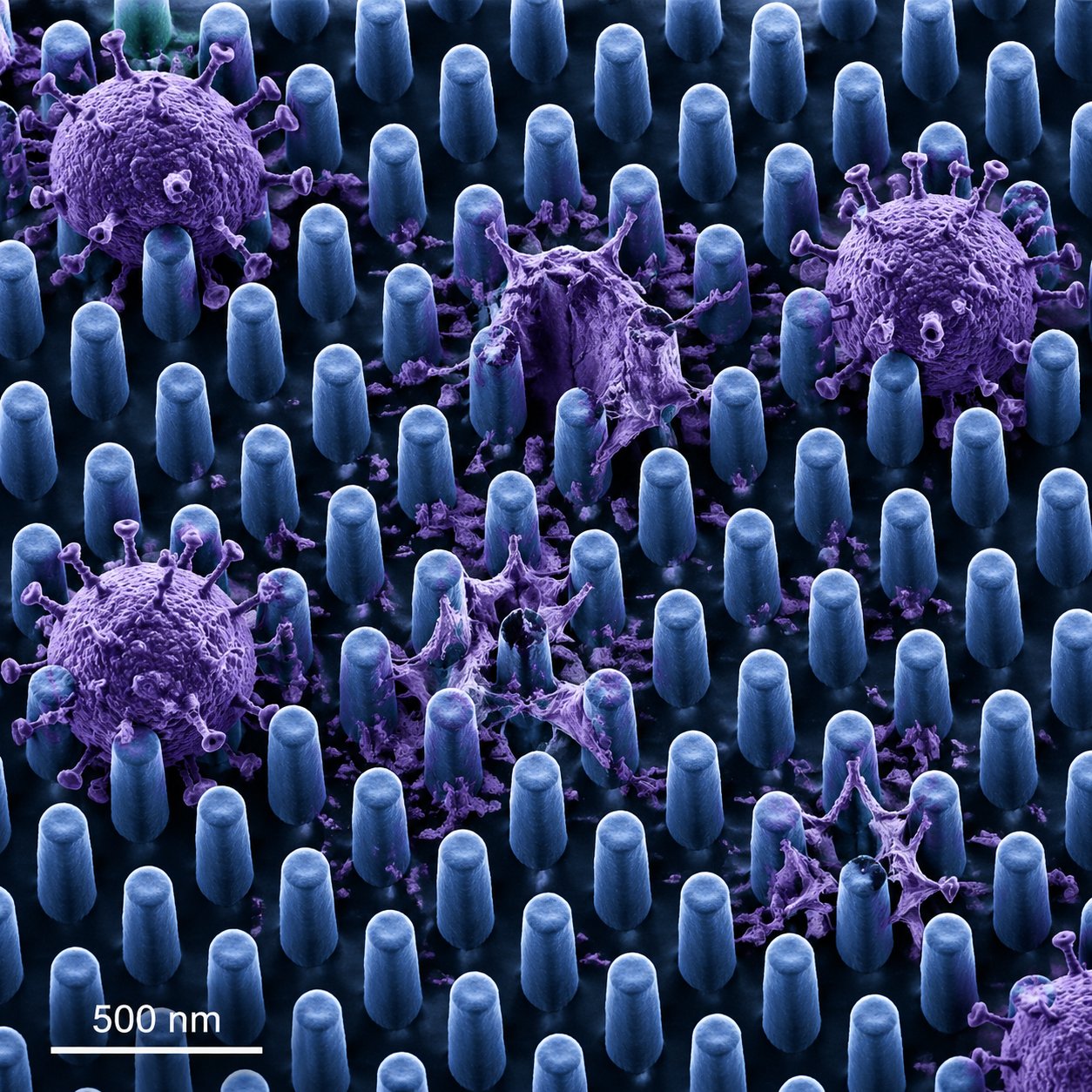 纳米柱表面通过机械应力灭活病毒，94%感染性1小时内消除